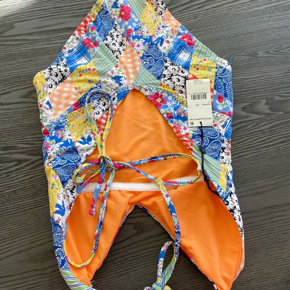 Polo Ralph Lauren Patchwork Plunge Neck One Piece Swimsuit - Picture 11 of 13